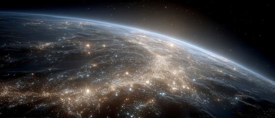 Obraz premium View of Earth at night from orbit showing illuminated city lights glowing across the dark surface