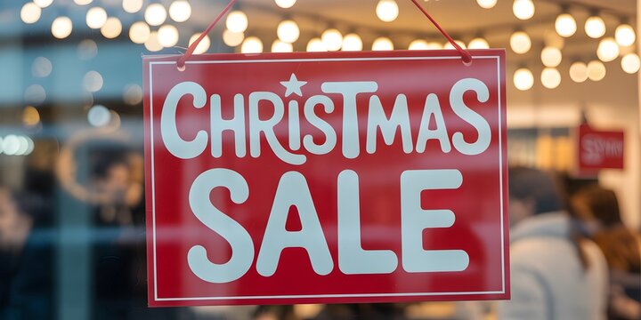 Red 'Christmas Sale' Sign Hanging in Store Window