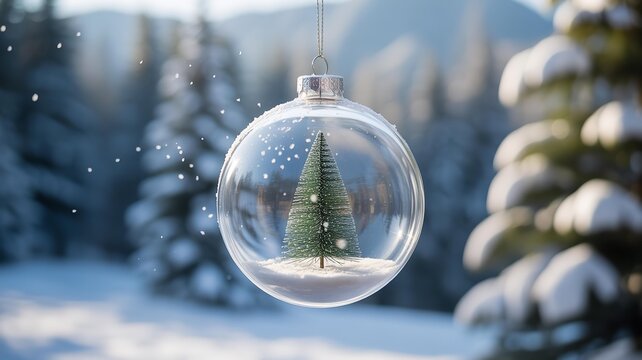 Christmas ornament captures snowy forest scene