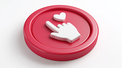 A digital interaction symbol with a hand touching a heart icon representing engagement, appreciation and positive online connection concepts.
