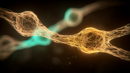 A neural connection model illustrating active signal transmission between biological nodes and the continuous flow of internal communication.

