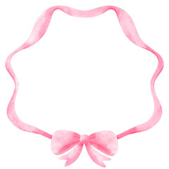 Watercolor Pink Ribbon Frame with Bow, Coquette Frame Boarder illustration
