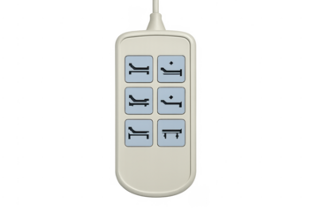 Remote control for adjustable medical hospital bed on transparent background