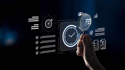 Concept of time management and productivity. Using tools like calendars and checklists to schedule tasks, set goals, and meet project deadlines for business efficiency. Fermion
