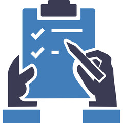 Two Blue Toned Hands Holding A Clipboard With A Checklist And Pen Ready To Write On A Transparent Background Clean Design Vector Illustration