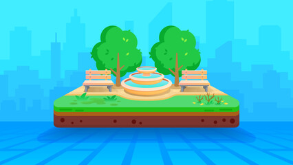 卡通场景-三个孤岛型城市场景 公园