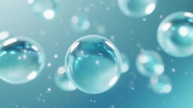 柔らかな光に包まれた美容成分ペプチドの分子構造を可視化した先端スキンケアマクロ映像 ジェネレーティブAI
