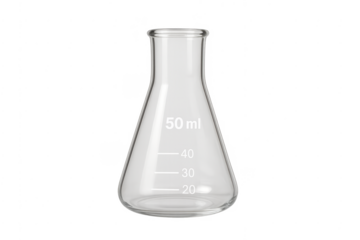 Erlenmeyer flask with volumetric markings on transparent background