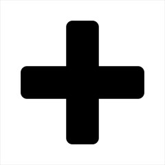 Black plus sign with rounded corners on white background