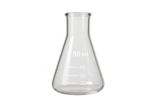 Erlenmeyer flask with volumetric markings on transparent background