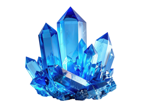 Blue crystal cluster, sharp facets, bright, transparent - Powered by Adobe