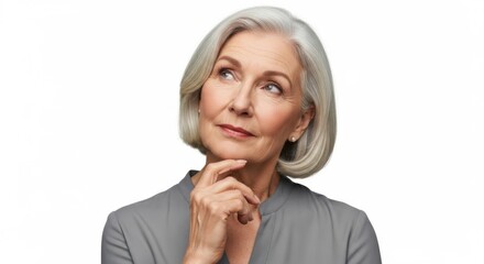 Elegant senior woman with thoughtful expression and stylish silver