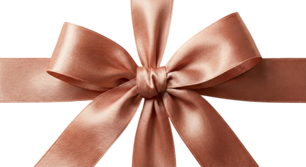 Close-up of a luxurious rose gold satin ribbon tied in a bow for a special occasion gift on a white background