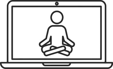 Online meditation and digital wellness concept person in lotus pose on laptop screen