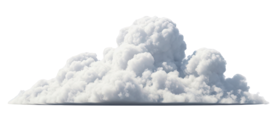 Realistic fluffy white cumulus cloud formation isolated on white background with shadow