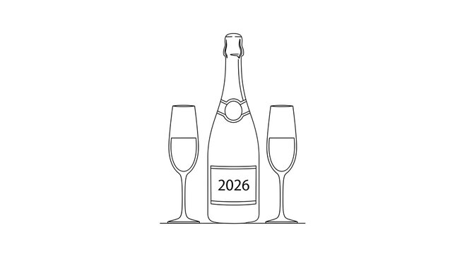 Elegant sketch of a champagne bottle and two glasses for new year s eve