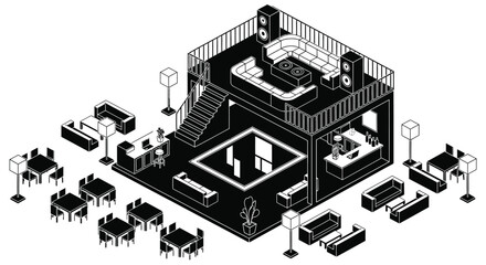 Modern isometric club interior design concept for parties and events