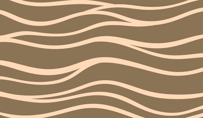 Smooth wavy beige lines on brown creating a rhythmic flowing abstract texture