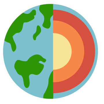 Earth cross-section illustration showing crust, mantle, and core layers, ideal for geography lessons, science education, teaching materials, geology concepts, and visual learning resources.