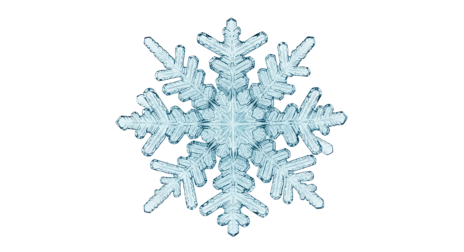 Macro Close-up of Realistic Icy Crystal Snowflake Isolated on White Background