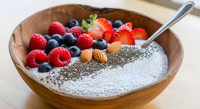 Healthy breakfast bowl with chia seeds and fresh berries for a nutritious start