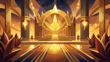 Stunning golden palace with grand archway, creating a sense of luxury and wonder, perfect for fantasy settings or sophisticated design projects