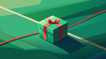 Festive isometric gift box with red ribbon creates a cheerful celebration mood, perfect for holidays, birthdays, and special occasions with a touch of elegance