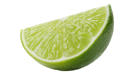 A single wedge of fresh green lime fruit isolated on transparent background