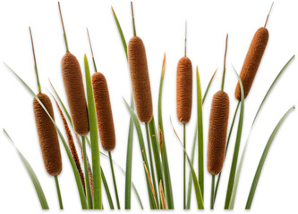 Cattail Field: An artistic display of cattails and reeds in a vibrant, close-up shot, offering a glimpse into the serene beauty of the marshland.