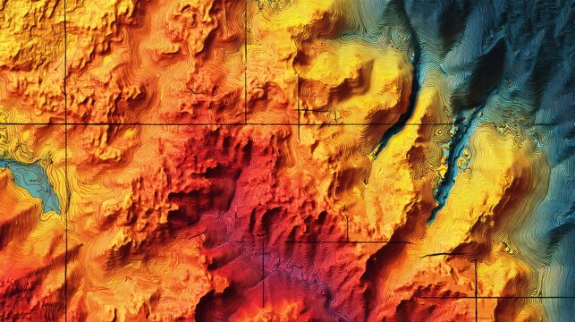 Colorful Topographic Map Depicting Mountainous Terrain with Contour Lines topography elevation