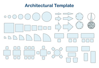 Icon Set for Floor Plans and Layout Diagrams (Arrows, Circles, Furniture Icons)