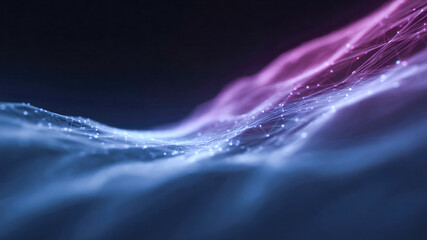 Information technology background network wave abstract mesh lines digital grid neon glow blue purple gradient data flow futuristic landscape soft focus minimal design