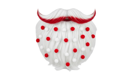 A Pair of Classic Red and White Fluffy Santa Beard with Pom-Poms, Isolated Against a Transparent Background