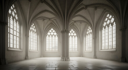Interior of a cathedral with high ceilings and large windows providing natural light