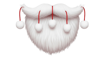 A Pair of Classic Red and White Fluffy Santa Beard with Pom-Poms, Isolated Against a Transparent Background