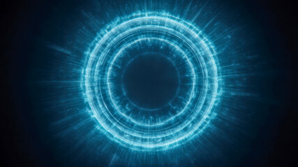 Futuristic hologram circle, digital hud interface, glowing neon ring, abstract tech background, blue light, cyber network aura pulse energy vortex glow visual, immersive and dynamic design