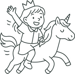 Child riding unicorn with joy and excitement in a happy pose