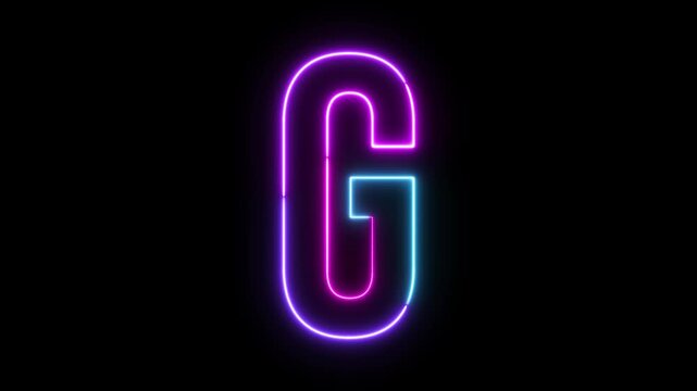 Colorful Neon Glowing Alphabet Capital Letter G Bright Light Text Animation on Black Background