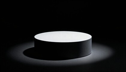 product pedestal mockup with empty top for placing object or label, dramatic spotlight, black background, isolated luxury display photo