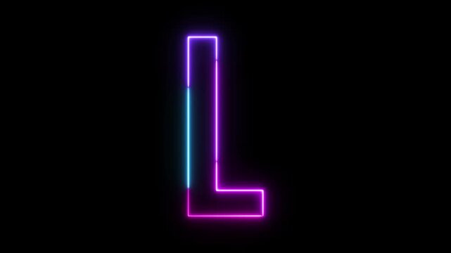 Colorful Neon Glowing Alphabet Capital Letter L Bright Light Text Animation on Black Background