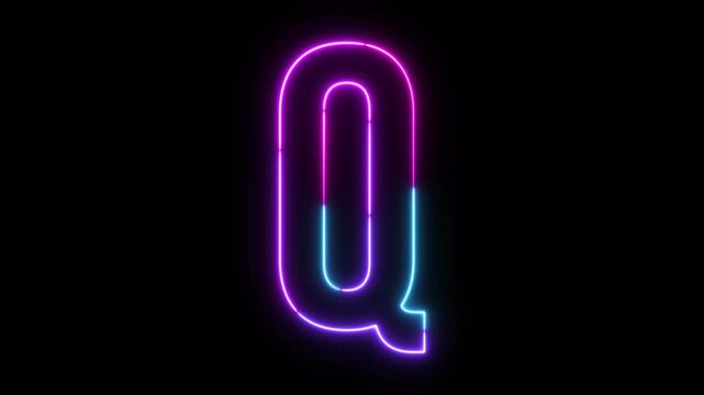 Colorful Neon Glowing Alphabet Capital Letter Q Bright Light Text Animation on Black Background