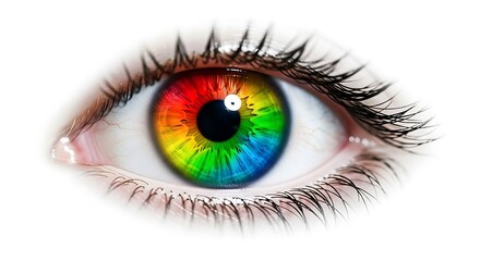 Obraz premium Colorful iris of a human eye, symbolizing diversity, creativity, and the spectrum of human perception and vision, isolated on a white background