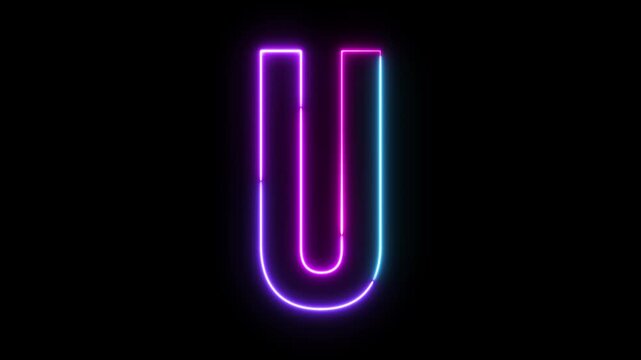 Colorful Neon Glowing Alphabet Capital Letter U Bright Light Text Animation on Black Background