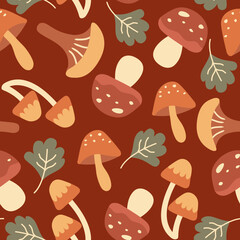 Autumn and Fall Mushroom seamless pattern