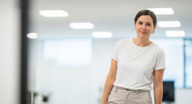 Confident young professional woman standing in modern office