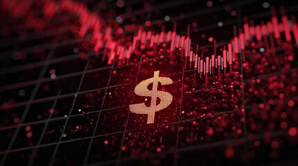 Dramatic economic downturn with falling stock prices and prominent dollar sign, financial crisis video showing market volatility and potential recession - Powered by Adobe