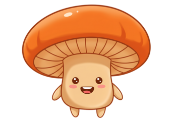Cute cartoon mushroom character with happy expression