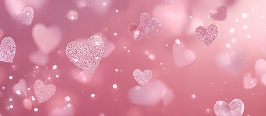 Soft pink background with sparkling hearts and stars in various sizes, dreamy pastel tones for romantic Valentine’s Day themes, magical abstract digital design concept.