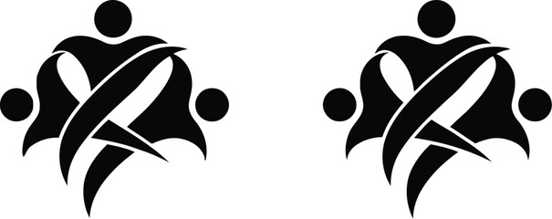 Abstract modern logo design featuring three intertwined stylized figures, symbolizing community, connection, and teamwork