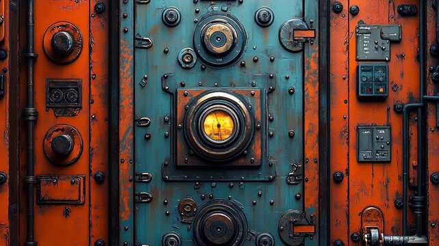 Rusty industrial door with mechanical details